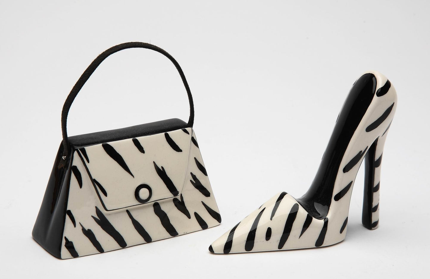 Ceramic Zebra Print Heels and Purse Salt and Pepper Gift for Her Gift for Mom Gift for Friend or Coworker Kitchen Décor