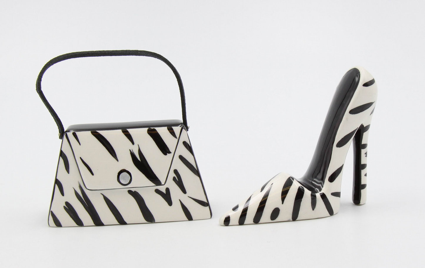 Ceramic Zebra Print Heels and Purse Salt and Pepper Gift for Her Gift for Mom Gift for Friend or Coworker Kitchen Décor
