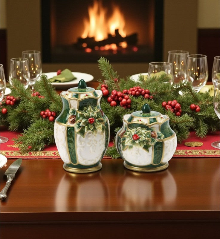 Christmas Decor Ceramic Holly Salt & Pepper Shakers Home Décor Gift for Her Gift for Mom Kitchen Décor - Salt & Pepper