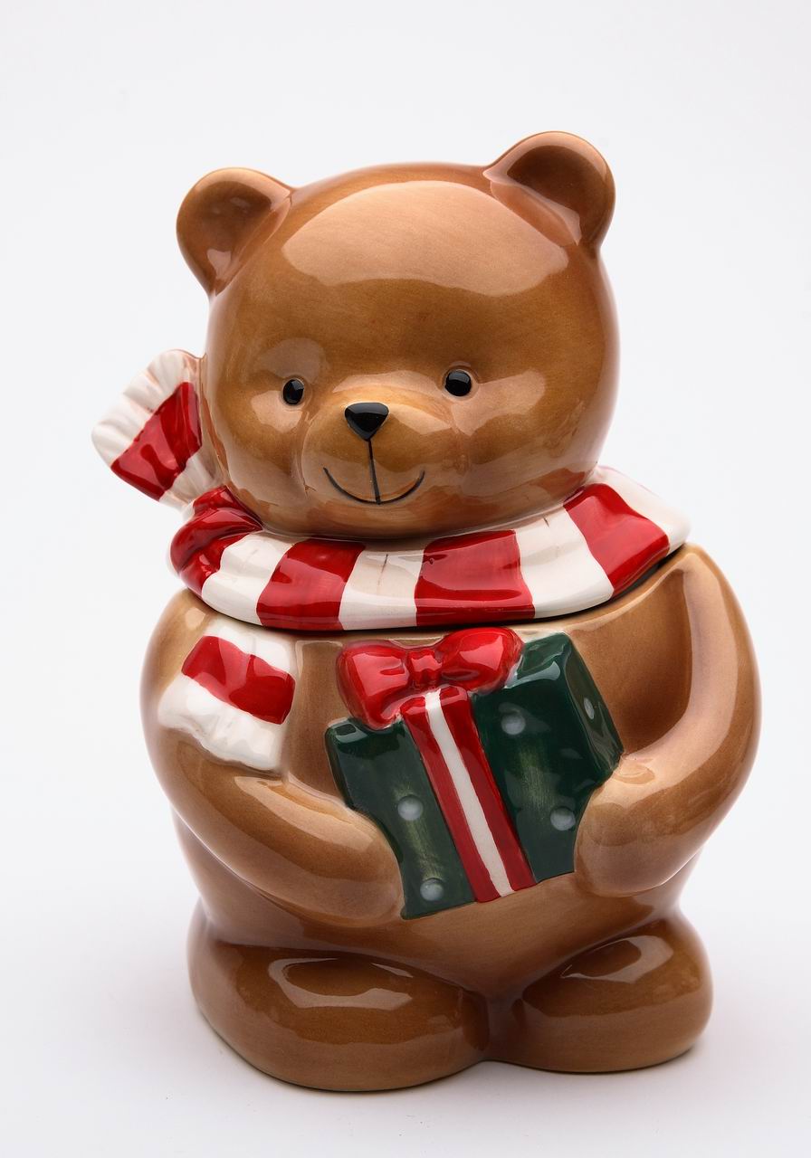 Christmas Decor Hand Painted Ceramic Teddy Bear Candy Box Home Décor Gift for Her Gift for Mom Kitchen Décor Christmas