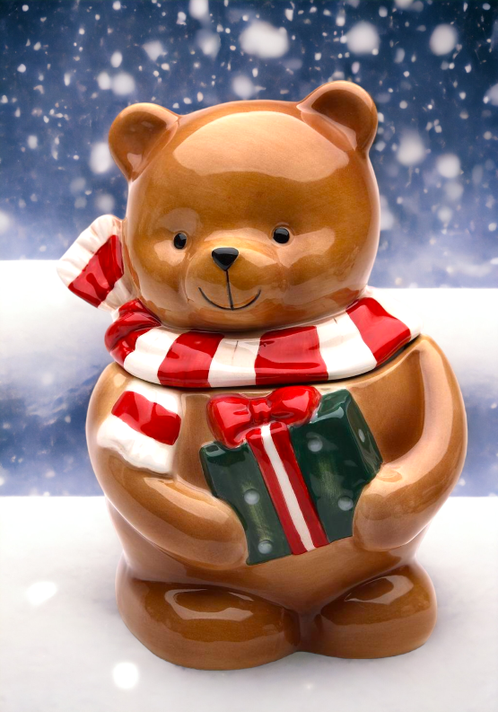Christmas Decor Hand Painted Ceramic Teddy Bear Candy Box Home Décor Gift for Her Gift for Mom Kitchen Décor Christmas