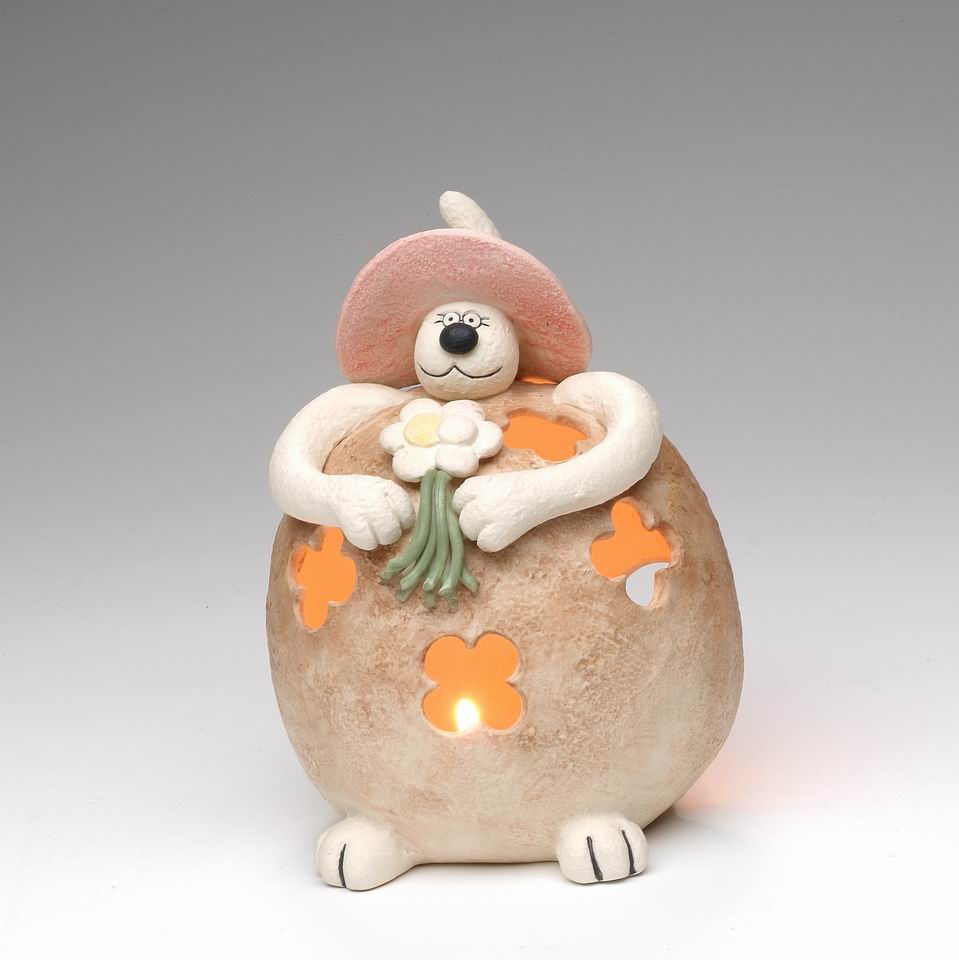 Clay Fat Cat Holding Flowers Tealight Candle Holder Home Décor Gift for Her Gift for Mom Kitchen Décor Cat Lovers Gift