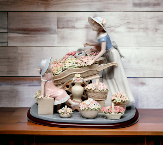 Fine Porcelain Mother with Daughter at Flower Market Figurine Home Décor Gift for Her Gift for Mom Nature Lover Gift