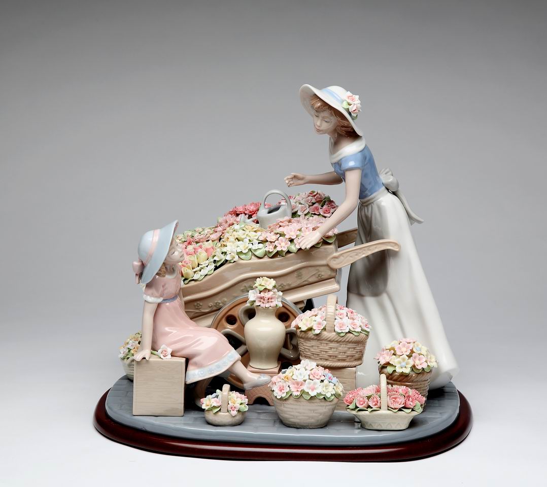 Fine Porcelain Mother with Daughter at Flower Market Figurine Home Décor Gift for Her Gift for Mom Nature Lover Gift
