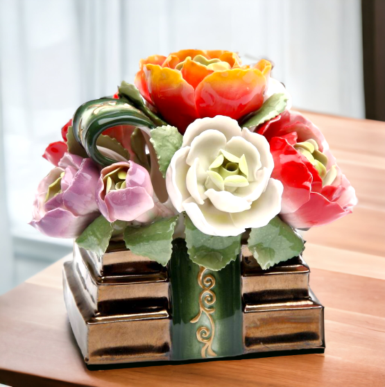 Hand Crafted Ceramic Flowers Music Box Home Décor Gift for Her Gift for Mom Nature Lover Décor Vintage Decor - Music