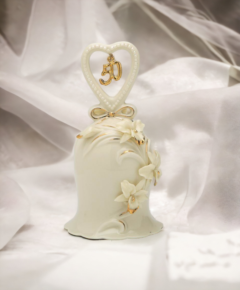 Hand Crafted Ceramic Ivory Orchid Flower Bell 50th Wedding Anniversary Party Decor Golden Anniversary Milestone Gift