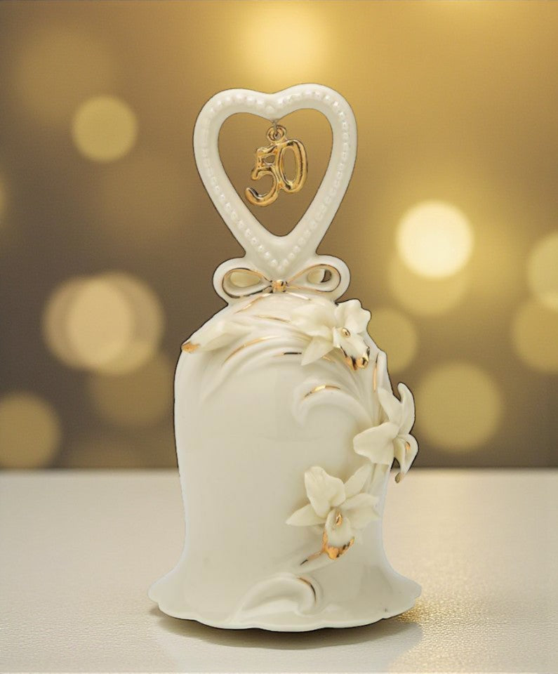 Hand Crafted Ceramic Ivory Orchid Flower Bell 50th Wedding Anniversary Party Decor Golden Anniversary Milestone Gift