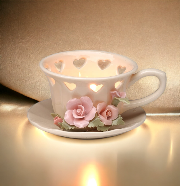 Hand Crafted Ceramic Rose Cup Tealight Candle Holder Wedding Décor Wedding Gift Wedding Favor Anniversary Décor