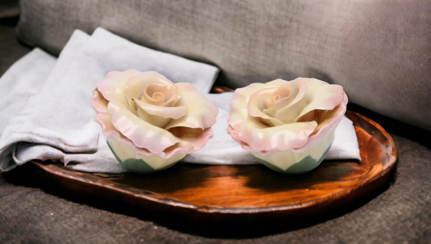 Hand Crafted Ceramic Rose Flower Salt & Pepper Shakers Home Décor Gift for Her Gift for Mom Kitchen Décor - Salt &