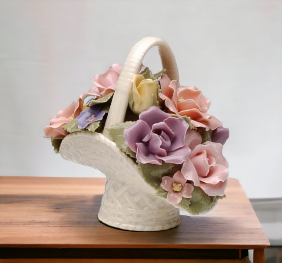 Hand Crafted Ceramic Roses Flower Basket Home Décor Gift for Her Gift for Mom Nature Lover Décor Wedding Gift
