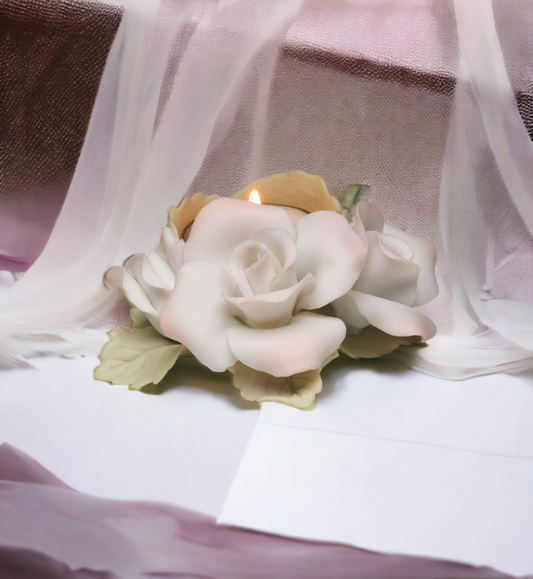 Hand Crafted Ceramic White and Pink Rose Tealight Candle Holder Wedding Décor Wedding Gift Wedding Favor - Candle