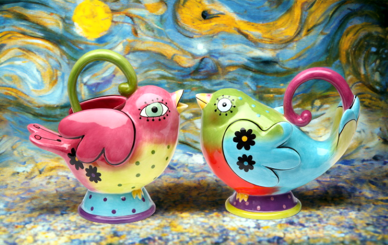 Hand Painted Ceramic Birds Sugar & Creamer Set Home Décor Gift for Her Gift for Mom Kitchen Décor Birdwatcher Gift