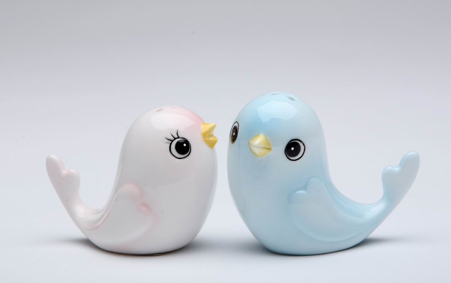 Hand Painted Ceramic Blue and Pink Bird Salt & Pepper Shakers Wedding Décor Gift for Her Gift for Mom Kitchen Décor