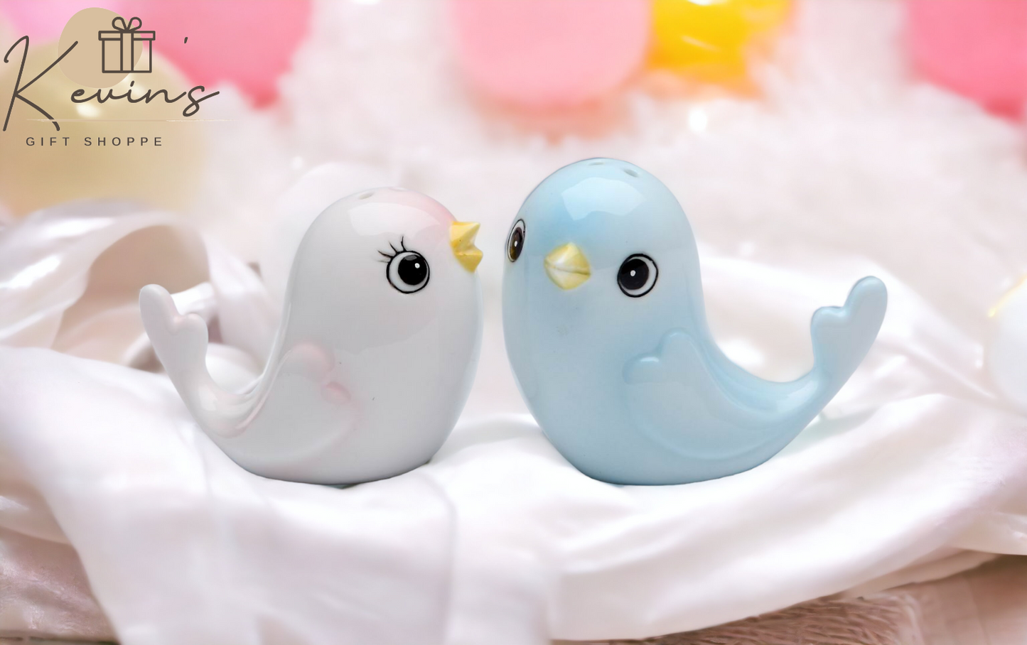 Hand Painted Ceramic Blue and Pink Bird Salt & Pepper Shakers Wedding Décor Gift for Her Gift for Mom Kitchen Décor