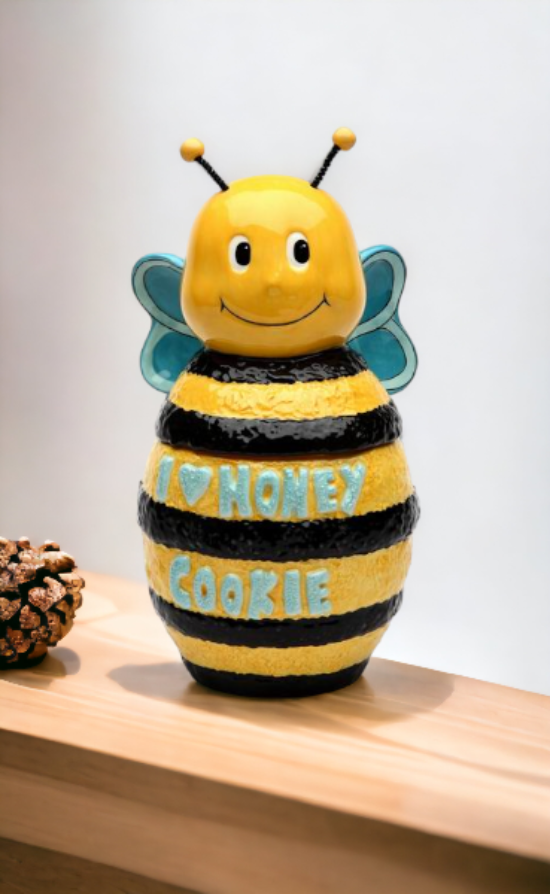 Hand Painted Ceramic Bumblebee Cookie Jar Home Décor Gift for Her Gift for Mom Kitchen Décor Cafe Decor - Cookie Jars