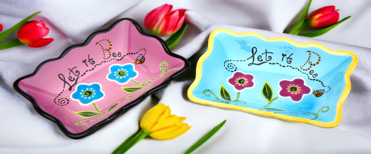 Hand Painted Ceramic BumbleBee Dish - Set of 2 Home Décor Gift for Her Gift for Mom Kitchen Décor - Plates