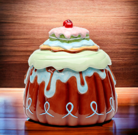 Hand Painted Ceramic Cake Cookie Jar Home Décor Gift for Her Gift for Mom Kitchen Décor Cafe Decor Bakery Decor