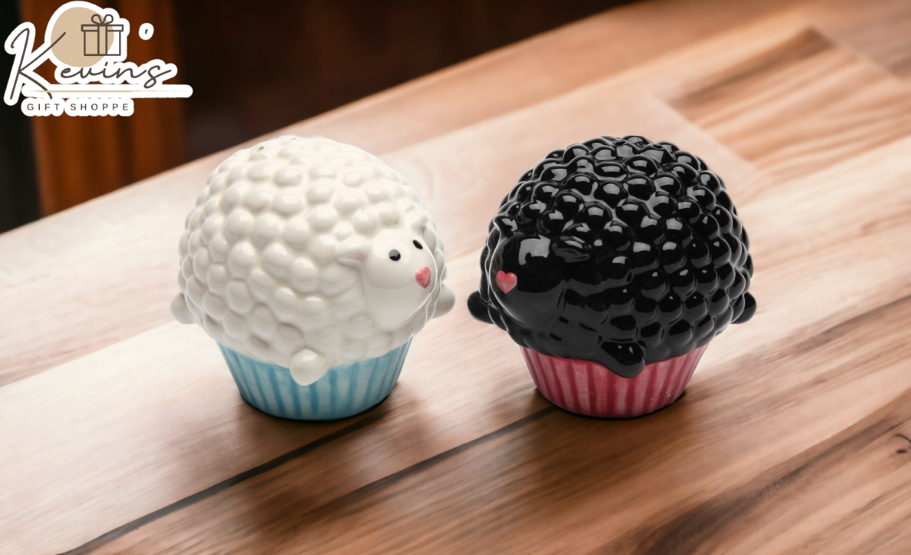 Hand Painted Ceramic Cupcake Sheep Salt & Pepper Shakers Home Décor Gift for Her Gift for Mom Kitchen Décor Farmhouse