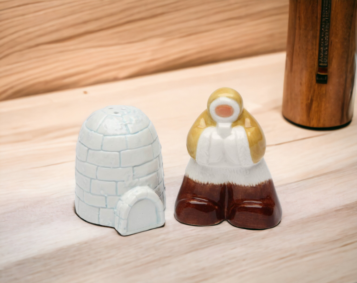 Hand Painted Ceramic Eskimo With Igloo Salt & Pepper Shakers Home Décor Gift for Her Gift for Mom Kitchen Décor - Salt