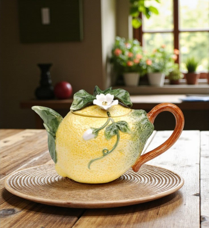 Hand Painted Ceramic Lemon Teapot Gift for Her Gift for Mom Tea Party Décor Café Décor Farmhouse Kitchen Décor - teapot