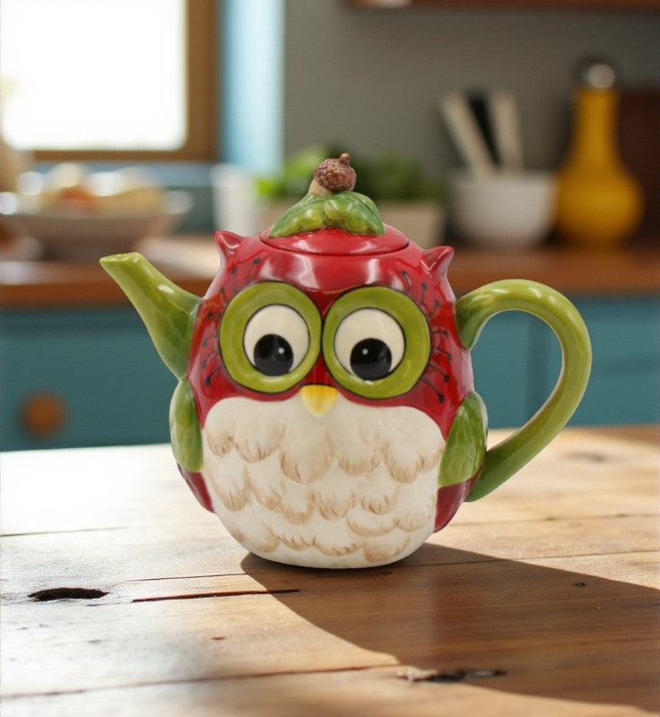 Hand Painted Ceramic Owl Teapot Gift for Her Gift for Mom Tea Party Décor Café Décor Farmhouse Décor - teapot