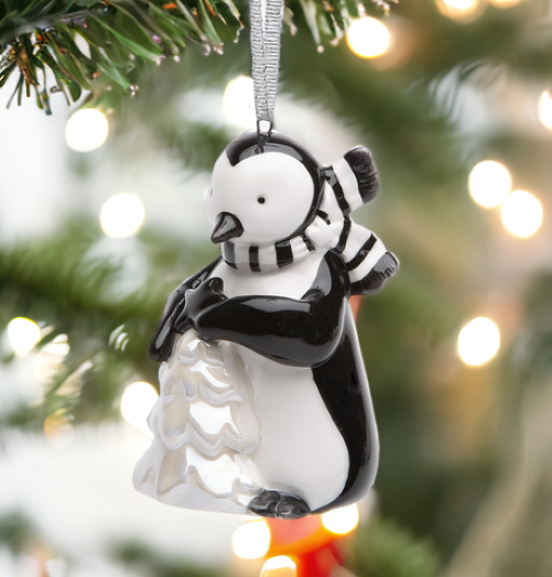 Hand Painted Ceramic Penguin With Christmas Tree Ornament Home Décor Gift for Her Gift for Mom Kitchen Décor Christmas