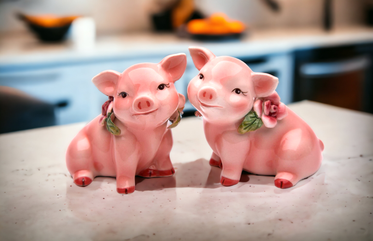 Hand Painted Ceramic Pig with Flowers Salt & Pepper Shakers Home Décor Gift for Her Gift for Mom Kitchen Décor