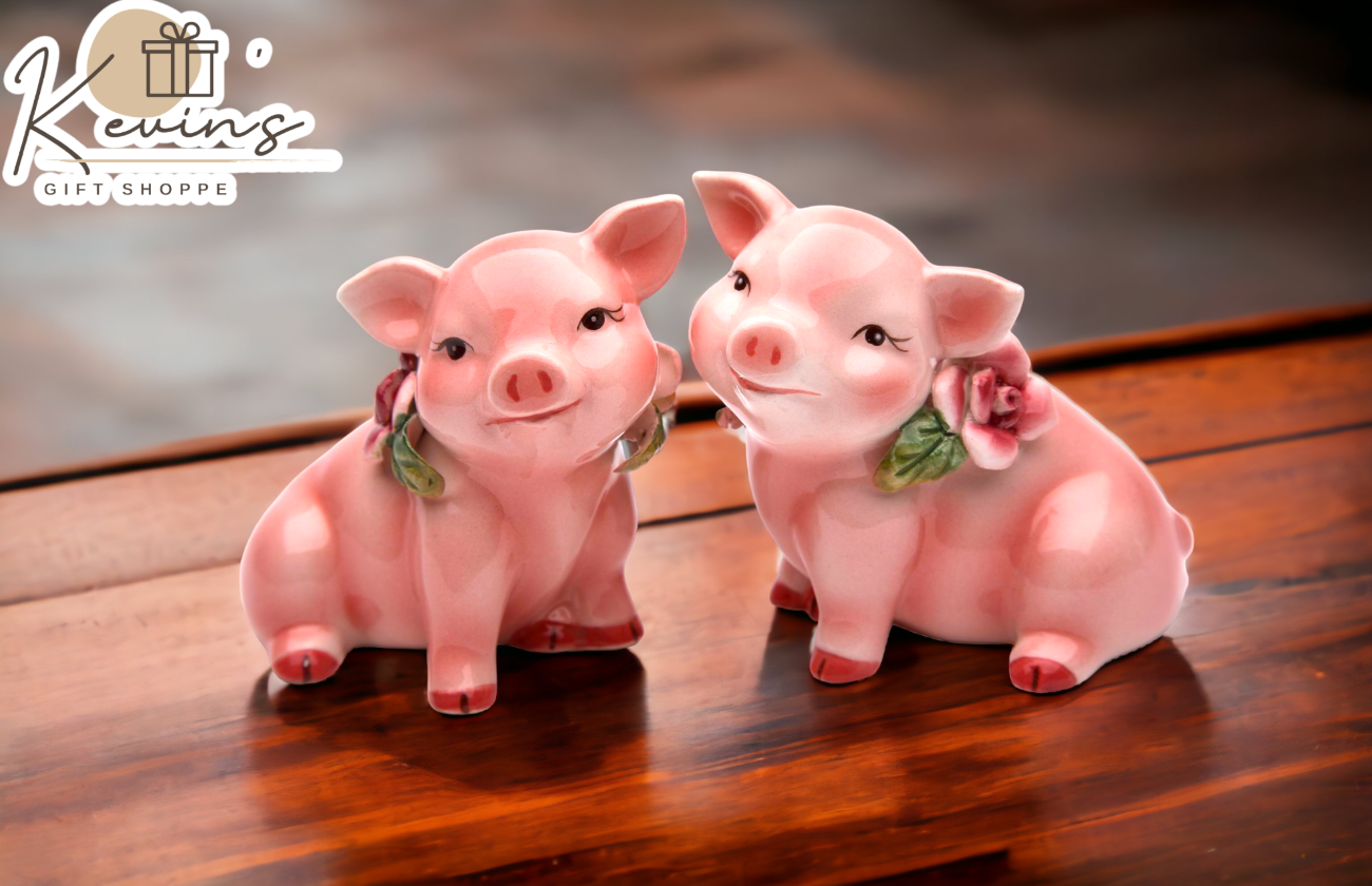 Hand Painted Ceramic Pig with Flowers Salt & Pepper Shakers Home Décor Gift for Her Gift for Mom Kitchen Décor