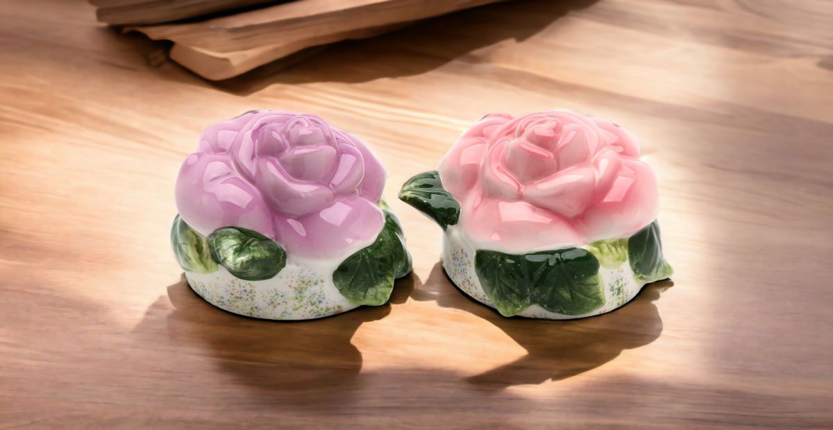 Hand Painted Ceramic Pink And Purple Rose Flower Salt & Pepper Shakers Home Décor Gift for Her Gift for Mom Kitchen