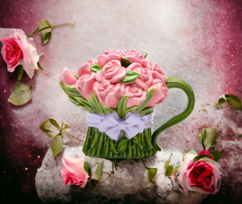 Hand Painted Ceramic Pink Rose Flower Teapot Gift for Her Gift for Mom Tea Party Décor Café Décor Farmhouse Kitchen
