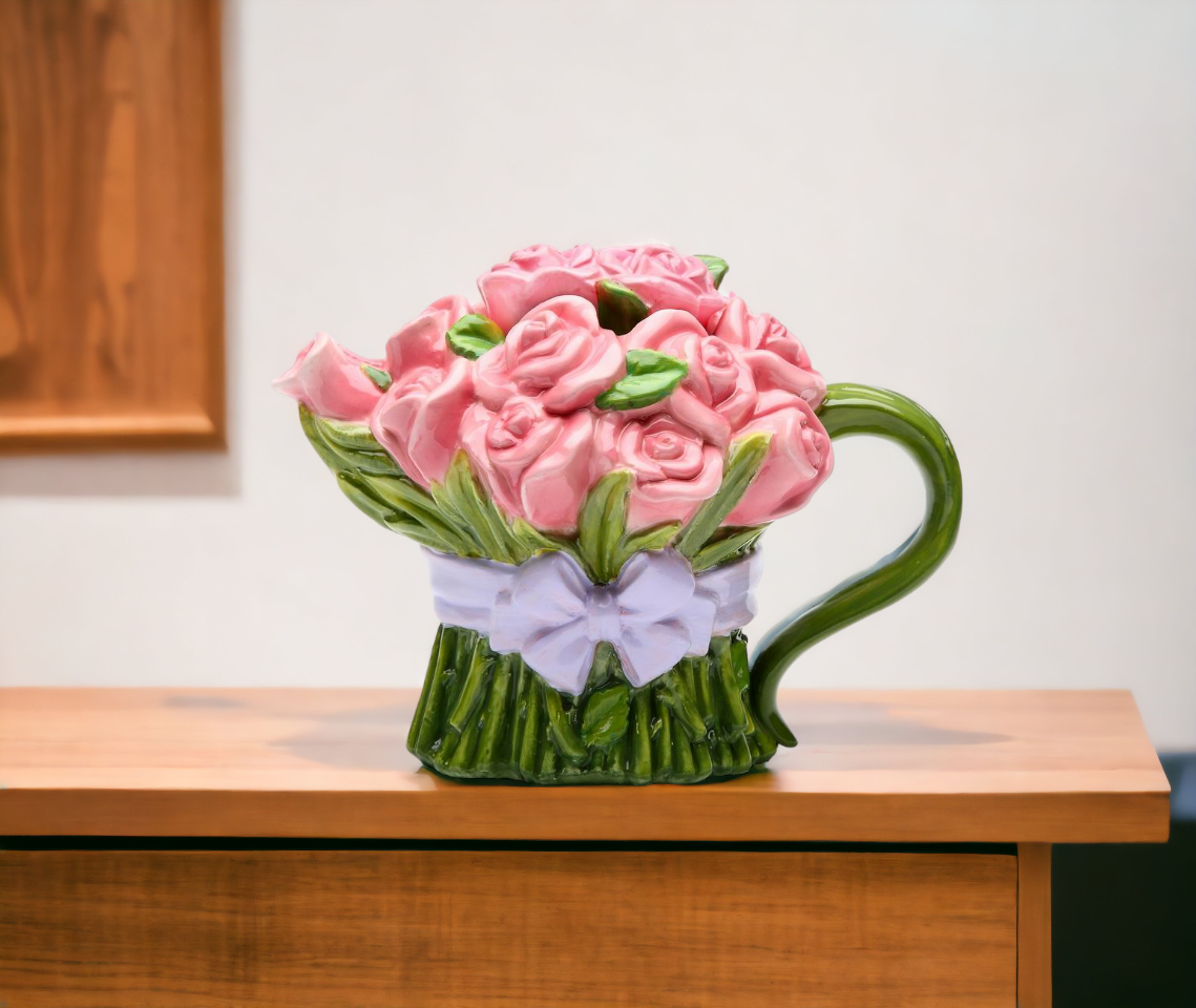 Hand Painted Ceramic Pink Rose Flower Teapot Gift for Her Gift for Mom Tea Party Décor Café Décor Farmhouse Kitchen