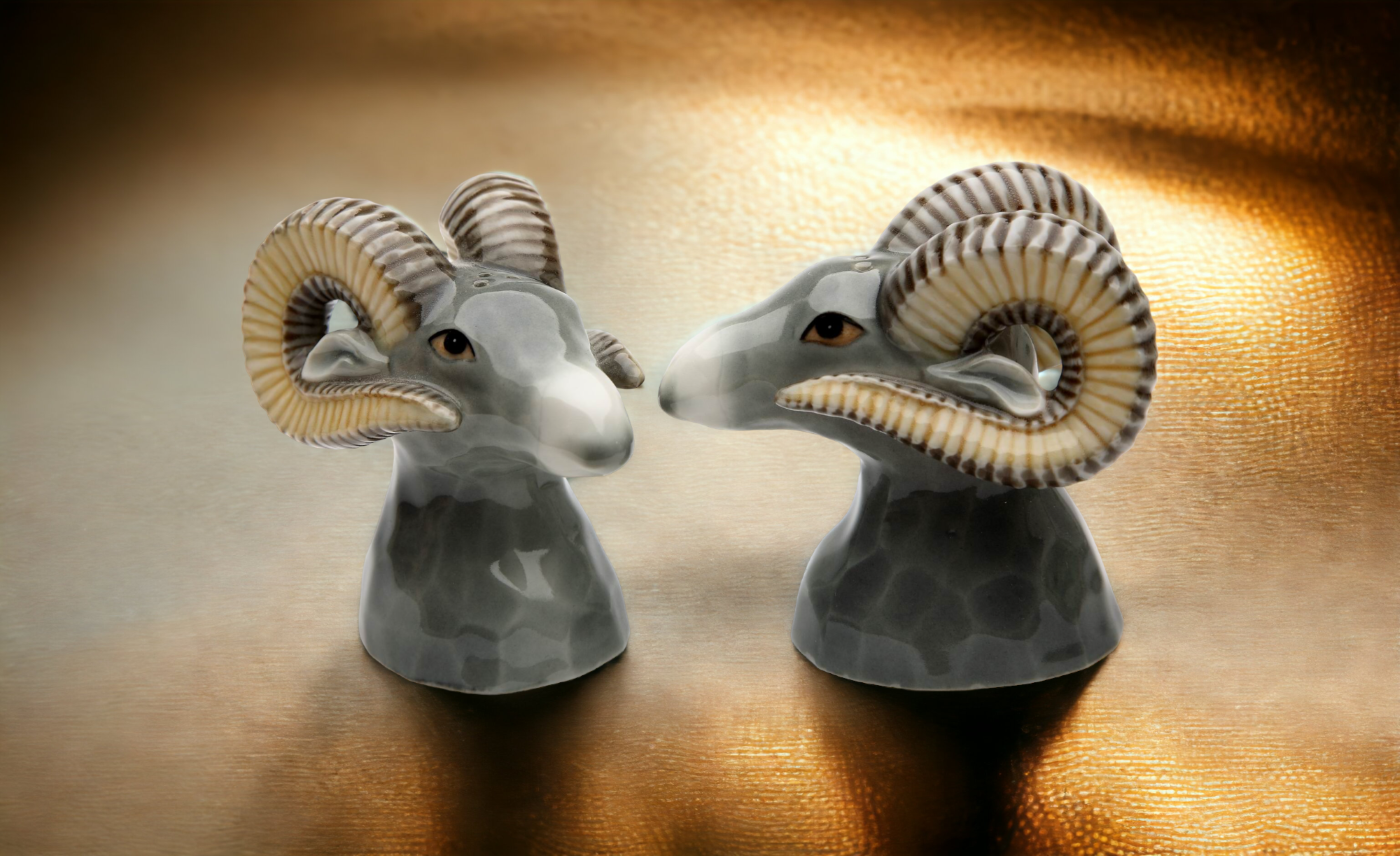 Hand Painted Ceramic Rams Salt & Pepper Shakers Home Décor Gift for Her Gift for Mom Kitchen Décor - Salt & Pepper