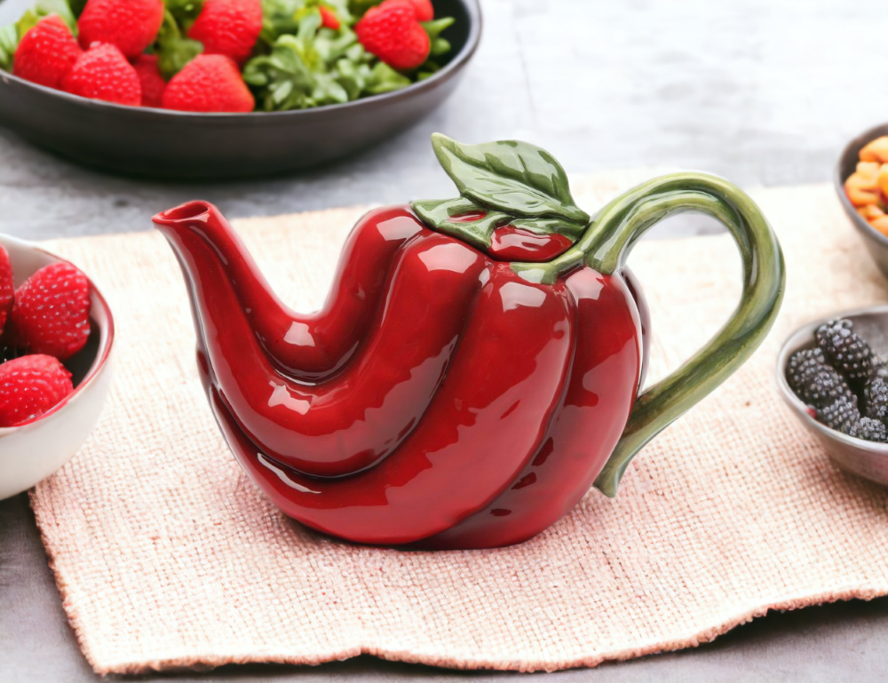Hand Painted Ceramic Red Chili Pepper Teapot Gift for Her Gift for Mom Tea Party Décor Café Décor Farmhouse Décor