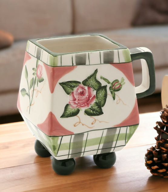 Hand Painted Ceramic Romantic Rose Mug Home Décor Gift for Her Gift for Mom Kitchen Décor Valentine’s Day Décor