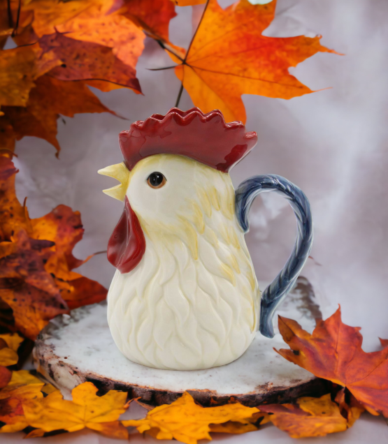 Hand Painted Ceramic Rooster Pitcher Home Décor Gift for Her Gift for Mom Kitchen Décor Farmhouse Décor Fall Decor
