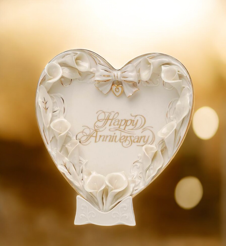 Happy Anniversary - Ceramic Cala Lily Flower Heart Plate and Stand Anniversary Gift Gift for Parents - decor plate