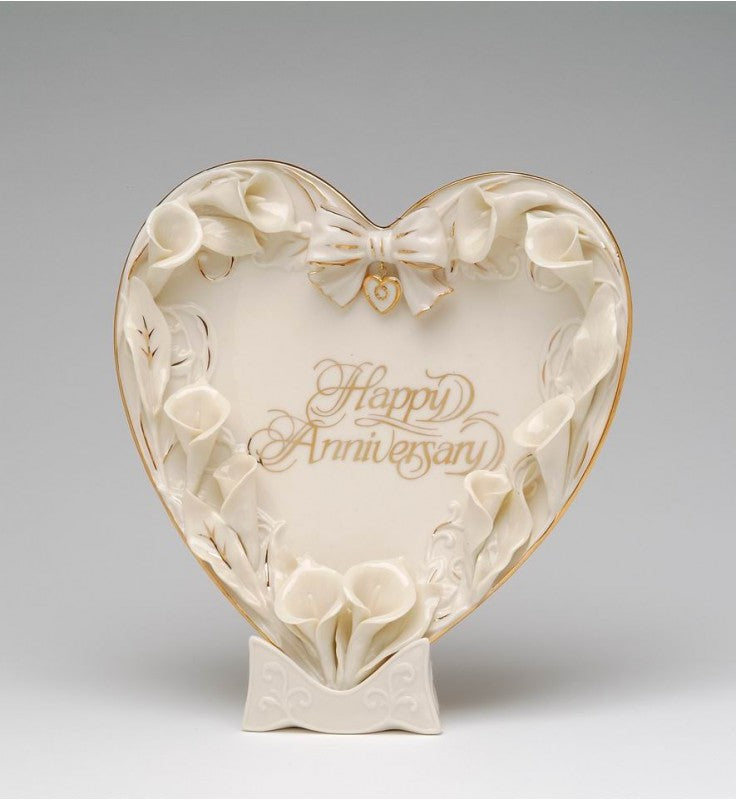 Happy Anniversary - Ceramic Cala Lily Flower Heart Plate and Stand Anniversary Gift Gift for Parents - decor plate