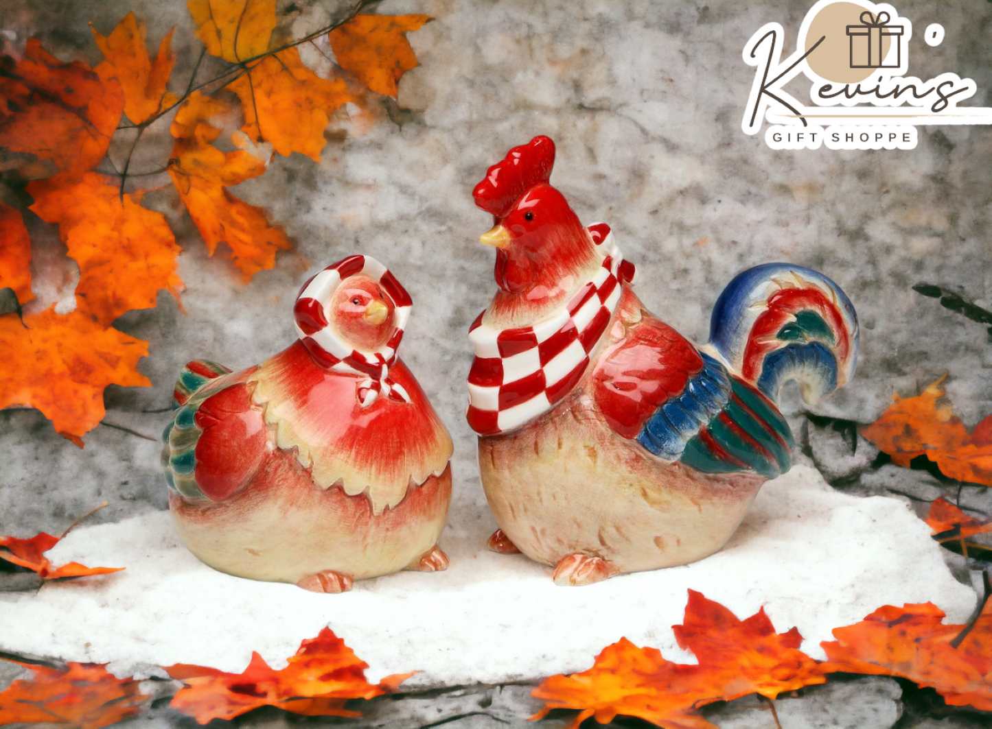 Happy Farm: Hand Painted Ceramic Red Hen & Rooster Salt & Pepper Shakers Home Décor Gift for Her or Mom Kitchen Décor