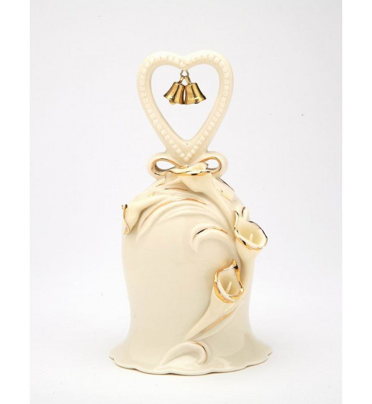 Ivory Ceramic Bell with Calla Lily Flowers and Golden Accents Wedding Decor Anniversary Decor - Bell