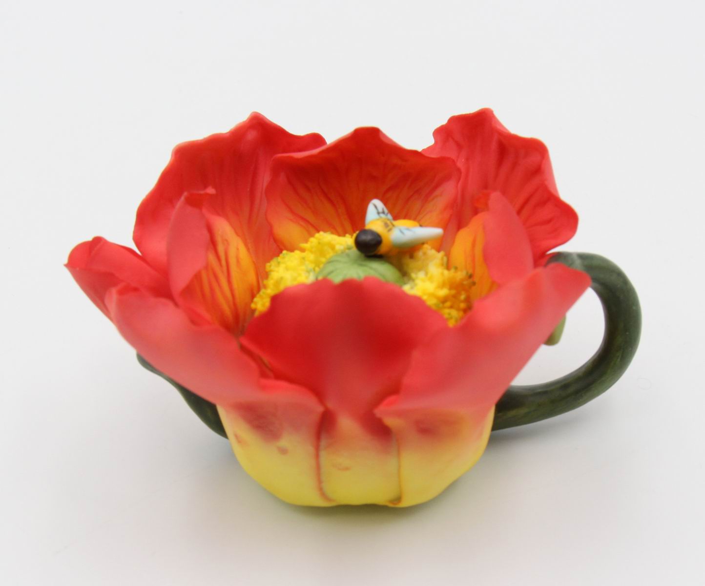 Mini Ceramic Poppy Flower with Bee Teapot Figurine Gift for Her Gift for Mom Kitchen Décor Tea Party Décor Café Décor