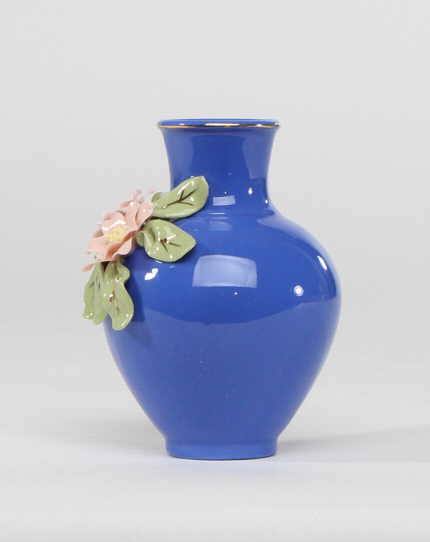 Mini Size Ceramic Columbine Flowers on Blue Vase Home Décor Gift for Her Gift for Mom Spring Decor