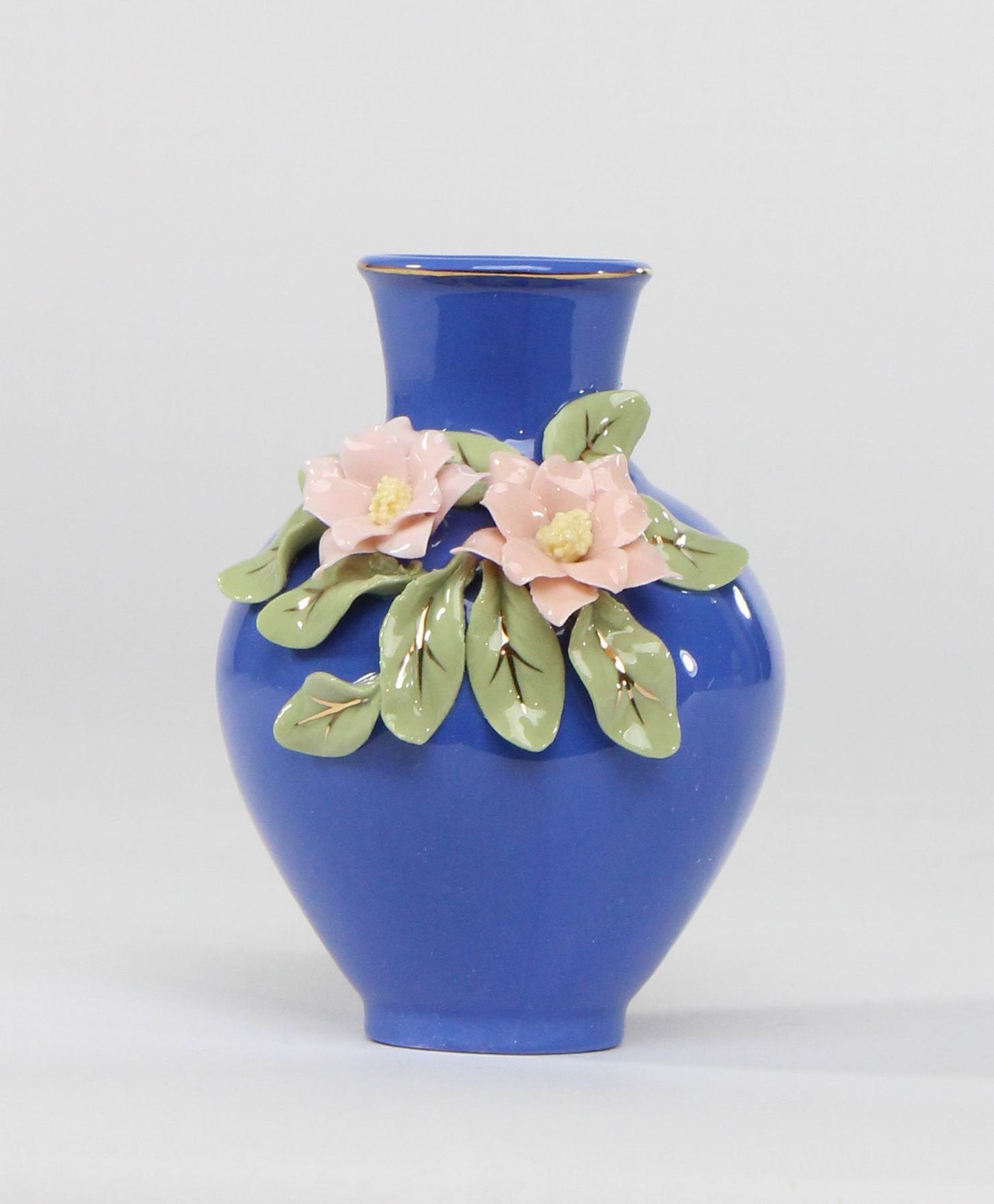 Mini Size Ceramic Columbine Flowers on Blue Vase Home Décor Gift for Her Gift for Mom Spring Decor