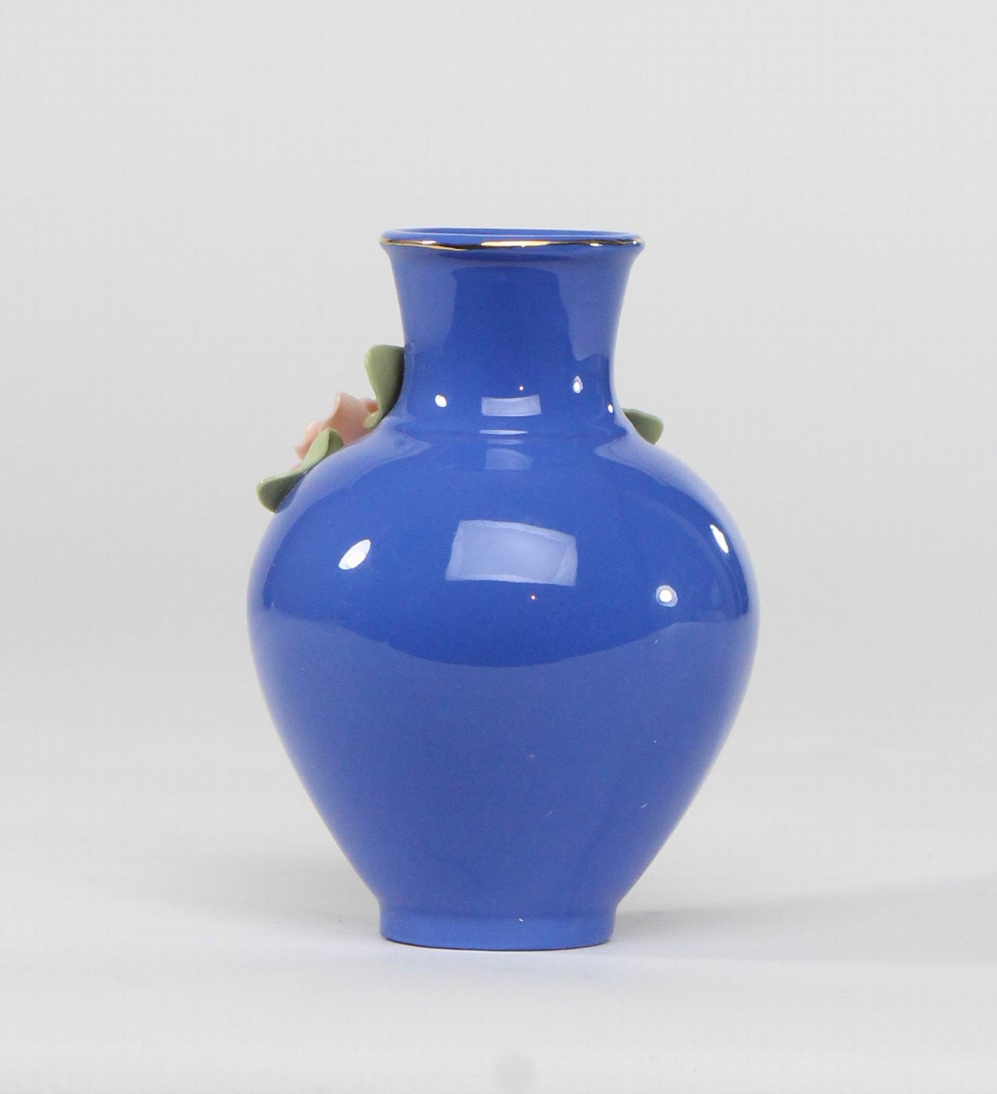 Mini Size Ceramic Columbine Flowers on Blue Vase Home Décor Gift for Her Gift for Mom Spring Decor