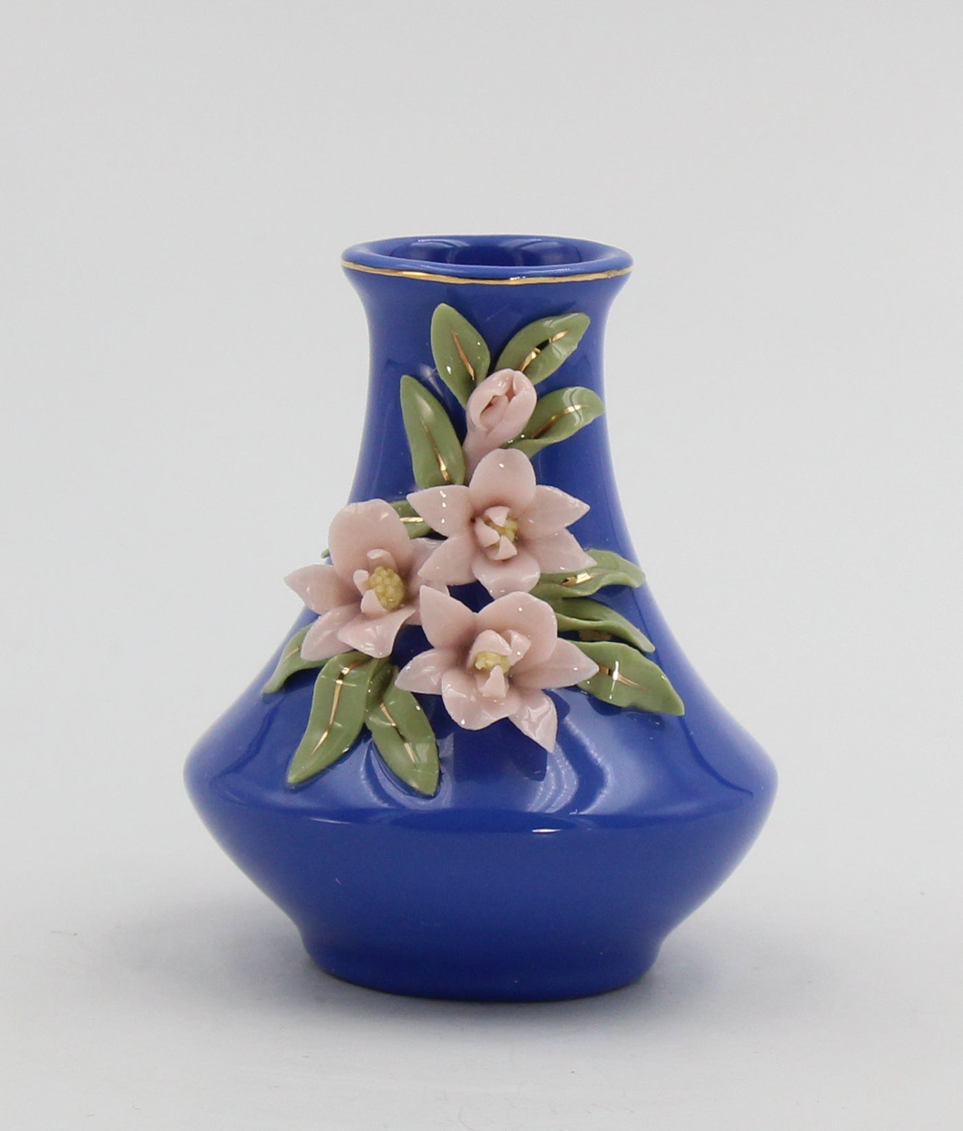 Mini Size Ceramic Sweet Pea Flower on Blue Vase Home Décor Gift for Her Gift for Mom Spring Decor