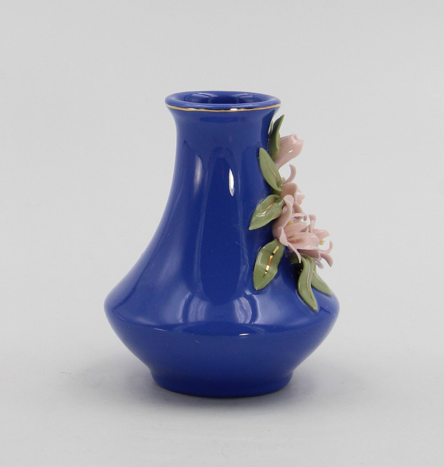 Mini Size Ceramic Sweet Pea Flower on Blue Vase Home Décor Gift for Her Gift for Mom Spring Decor