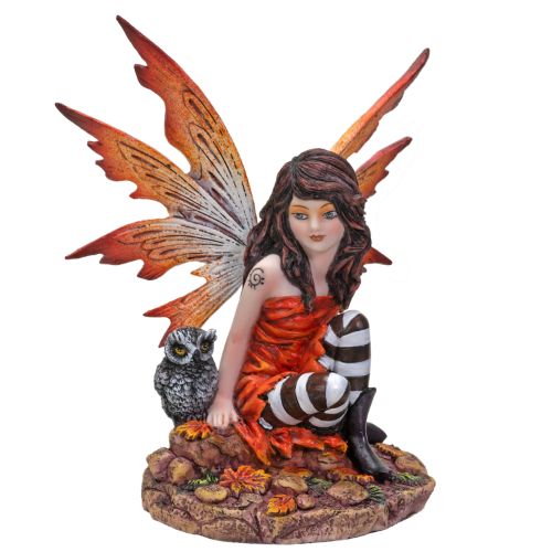 Polyresin Fairy with Pet Owl Figurine Magic Fairy Tale Decor Gift for Her Cottagecore - Figurine