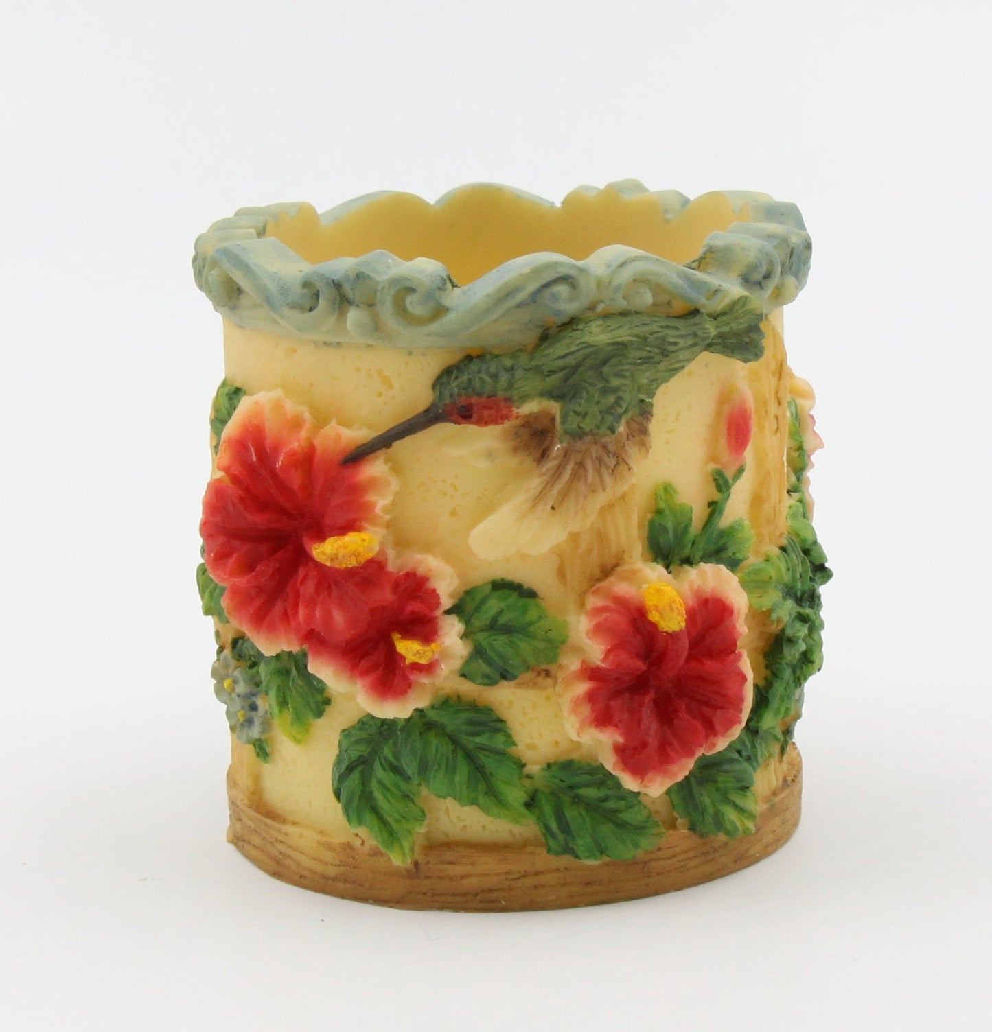 Polyresin Hummingbird with Hibiscus Flower Votive Candle Holder Birdwatcher Gift Gift for Her Gift for Mom Home Decor