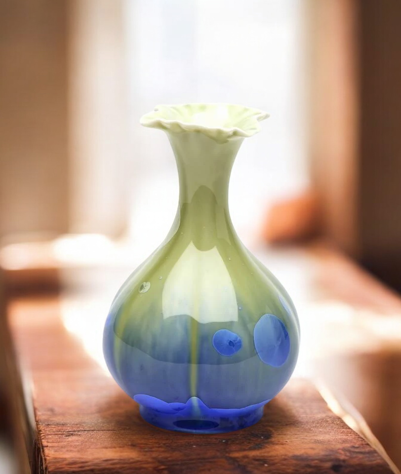 Porcelain Crystallized Glaze Blue and Green Flower Vase Home Decor Gift for Her Asian Decor - vase