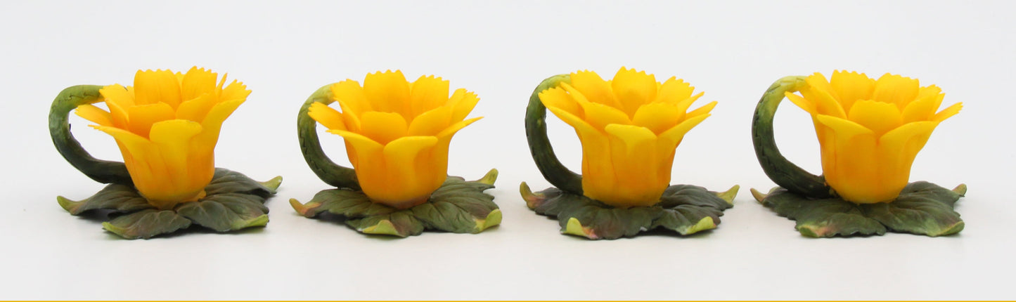 Set of 4 Ceramic Yellow Daisy Flower Candle Holders Home Décor Gift for Her Gift for Mom Nature Lover Gift Vintage