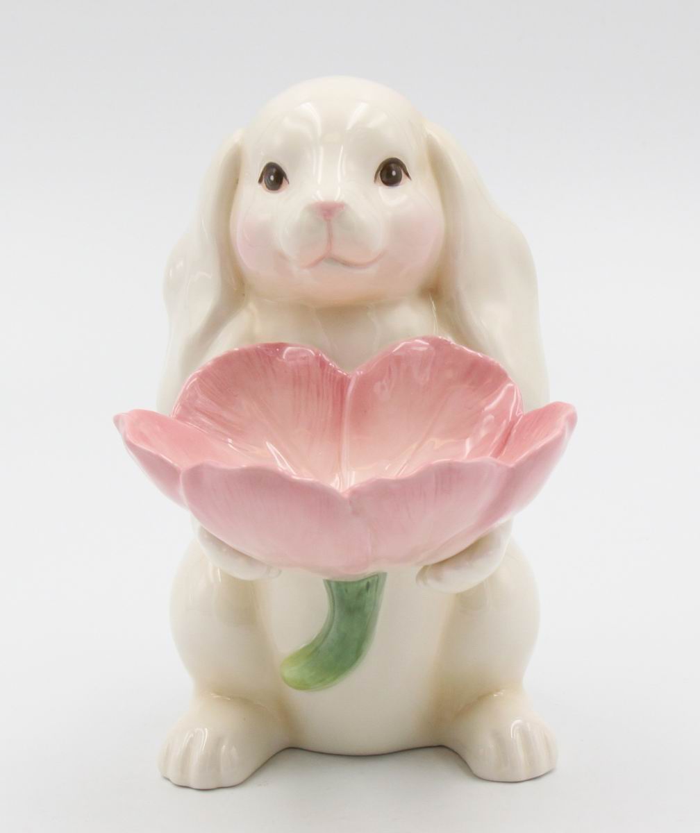 Easter Bunny Holding Flower Figurine / Candy Dish - kevinsgiftshoppe